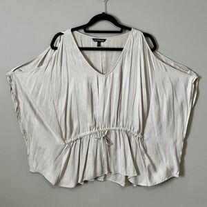 Express Cream Cold-Shoulder Drawstring V-Neck Blouse